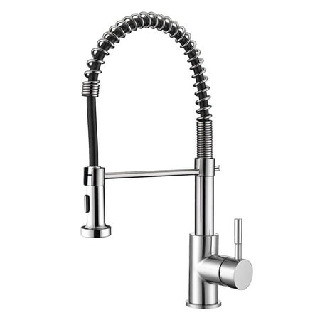 Sky Genius Pull Down Kitchen Faucet Spring Sprayer Single Handle Sink Faucet, Brushed Nickel