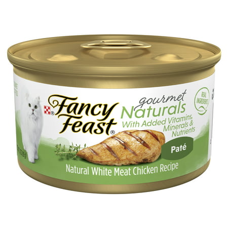 (12 Pack) Fancy Feast Grain Free Wet Cat Food Pate Gourmet Naturals White Meat Chicken Recipe, 3 oz. Cans