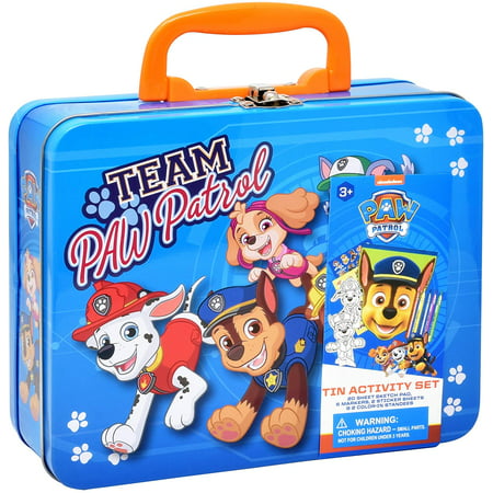 PAW Patrol Coloring and Activity Tin Box, Includes Markers, Stickers, Mess Free Crafts Color Kit in Tin Box, for Toddlers, Boys and Kids