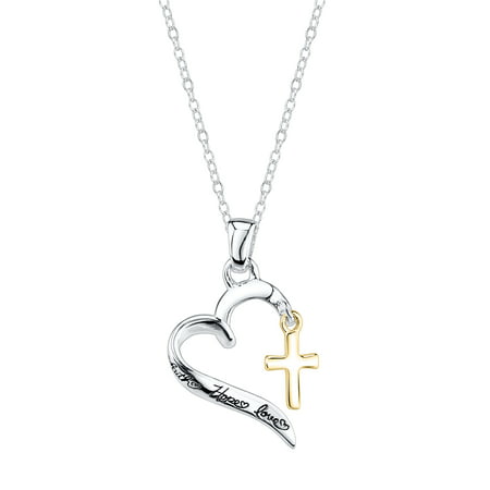 Little Luxuries Women's 18" Two-Tone Gold Flash Plated Sterling Silver "Faith Hope Love" Pendant Necklace