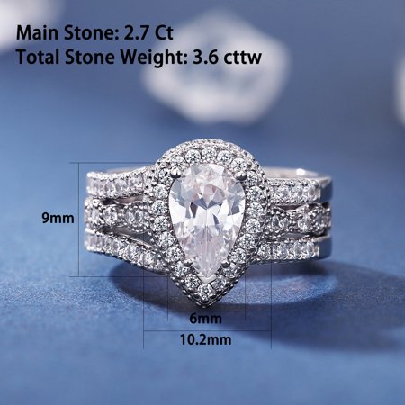 Newshe Wedding Bridal Band Ring Enhancer Engagement Ring Set for Women 925 Sterling Silver 3Ct Pear White Rose Gold 5A Cz Size 7Dazzling White,