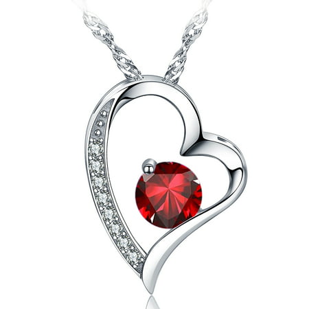 Emma Manor 14K White Gold Plated Forever Lover Heart Pendant Necklace For Women07-Ruby,