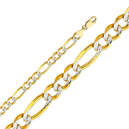 Dimaya Fine Jewelry 14K Two-Tone Gold 8.6-mm Wide Regular White Pave 3+1 Figaro Chain
