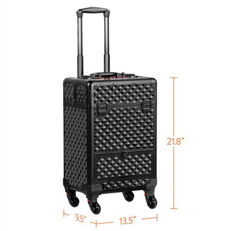 Yaheetech Aluminum Cosmetic Case Professional Makeup Train Case, Large Capacity Trolley Makeup Case with 4 Retractable Trays & 1 Smooth Sliding Drawer Black