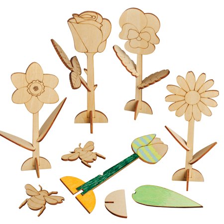 Smarts & Crafts Go: Wooden Flower Garden, 38 Pieces for Boys and Girls, Kids and Teens