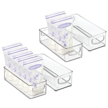 mDesign Small Plastic Nursery Storage Container Bins with Handles for Organization in Cabinet, Closet or Cubby Shelves - Organizer for Baby Food, Bibs, Formula, and Burp Cloths - 4 Pack - Clear, 10 x 4 x 3