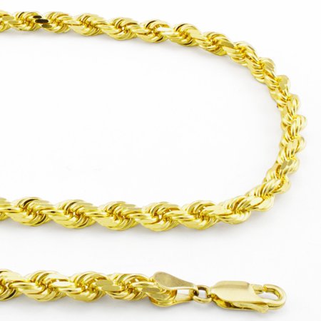 Nuragold 14k Yellow Gold 5mm Solid Rope Chain Diamond Cut Pendant Necklace, Mens Jewelry with Lobster Clasp 20" - 30"