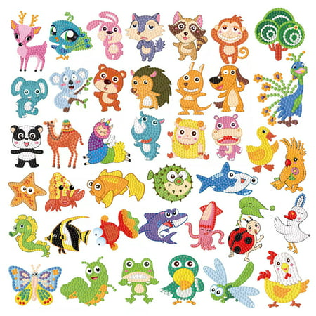 AIMEDYOU 40 Pcs 5D Diamond Painting Stickers Kits for Kids and Adult Beginners,Creative Arts and Crafts Set and Handmade Gift, Fun DIY Animal & Sea World Mosaic Stickers by Numbers Kits