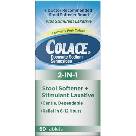 Colace 2-in-1 Tablets Stool Softener & Stimulant Laxative, 60 ea (Pack of 4)