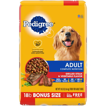 PEDIGREE Complete Nutrition Grilled Steak & Vegetable Flavor Dry Dog Food for Adult Dog, 18 lb. Bag, 18 lbs