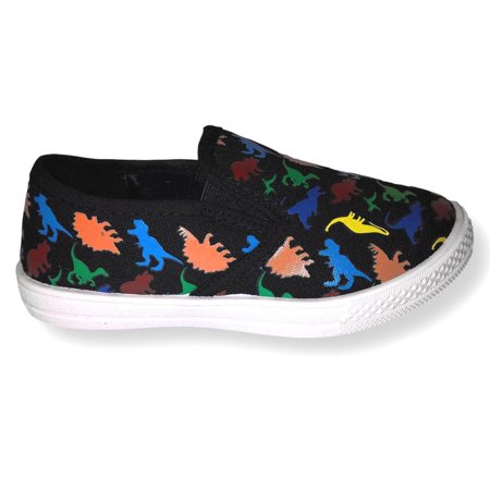 Dinosaur Boys' Shoe Toddler Sneaker Slip On Kids Shoes, Blue, Black, or GrayBlack,