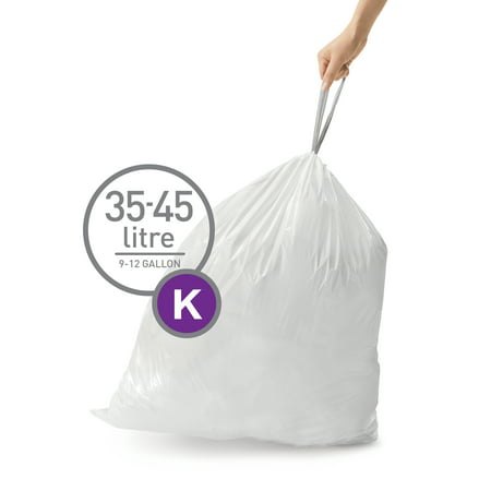 simplehuman Code K Custom Fit Drawstring Trash Bags in Dispenser Packs, 100 Count 35-45 Liter / 9.3-12 Gallon, White