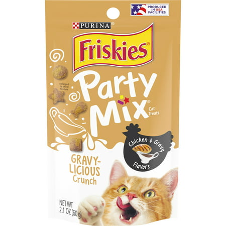 Friskies Cat Treats, Party Mix Crunch Gravylicious Chicken & Gravy Flavors, 2.1 oz. Pouch, 2.1 oz