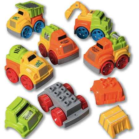 Prextex Toy Construction Vehicle - Friction Powered Toy Cars Take-Apart Construction Vehicle Playset for Kids - Great Birthday Gift Toy Set for Boys and Girls and Christmas Stocking Stuffers- Set of 6