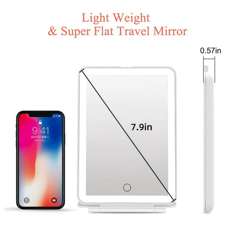 Swtroom Folding Travel Lighted Makeup Mirror with 3 Colors Light Modes USB Portable 7.9 in Touch Screen