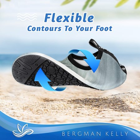 Bergman Kelly Mens and Womens Water Shoes (M 5-10; W 7-12), Aqua Socks, Barefoot Skin Shoes for Water Sports Beach Pool Yoga Surf US Casual Shoes, Ocean Gray, XL(Women 10-11/Men 8-9)