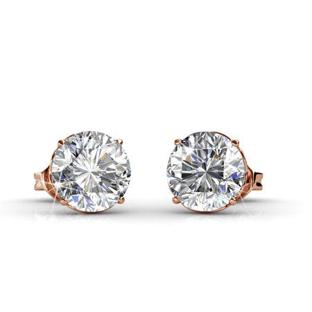 Cate & Chloe Mallory 18k Rose Gold Stud Solitaire Earrings with Swarovski Crystals, Classic Shiny Round Cut Swarovski Crystals, Wedding Anniversary Fashion Jewelry - Hypoallergenic - MSRP $108Rose Gold,