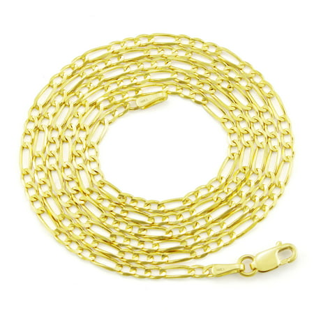 Nuragold 10k Yellow Gold 2.5mm Figaro Chain Link Pendant Necklace, Womens Mens Jewelry 16" - 26"