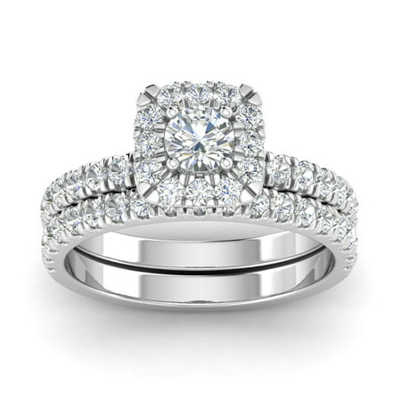 IGI Certified 1.50 Carat TW Diamond Halo Bridal Set Engagement Ring in 10k White Gold (G/I2), 7