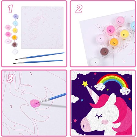 Style-Carry Arts & Crafts Painting Kit for Kids 4-8 Year,Paint by Numbers Unicorn Painting Set Brush and Paint (8x8")