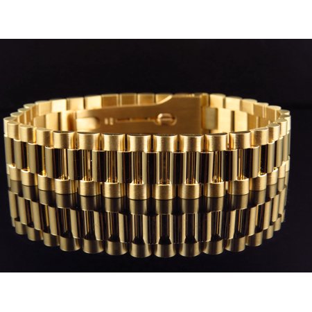 Mens 18K Yellow Gold Solid Link Designer 8.5 Inches Presidential Bracelet (16MM)