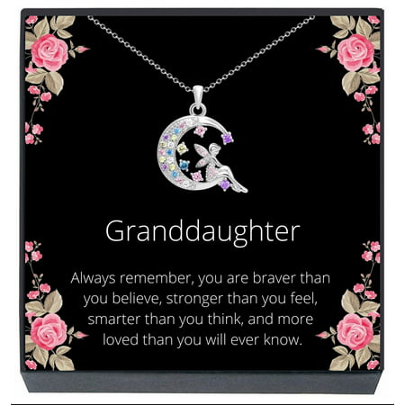 SheridanStar Granddaughter Jewelry Gift Moon Fairy Necklace Gift from Grandma, Grandpa, Grandparents, "Braver, Smarter, Stronger, Loved" Girls, Teens, Tweens Christmas