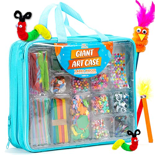 Giant Art Case Set of 1600+ Pc.- Arts and Crafts Supplies for Kids 6+ - DIY Projects Case Filled with Pom Pom Box Craft Kit, Beads, Buttons, Scissors, and Pipe Cleaners for Kids by Art with