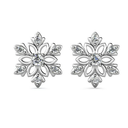 Cate & Chloe Sunny 18k White Gold Stud Earrings with Swarovski Crystals, Snowflake/Flower Stud Earrings for Women, Girls, Teens, Anniversary Birthday Jewelry Gift