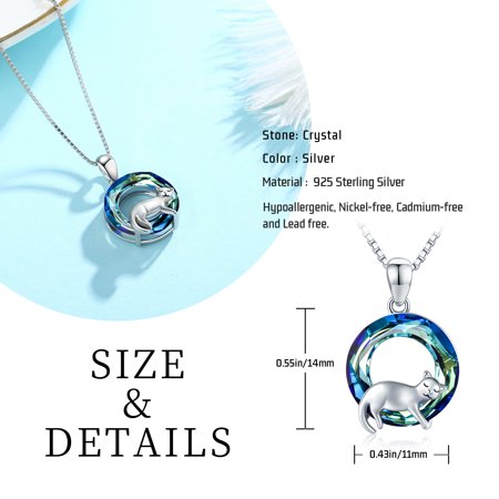 Coachuhhar Cat Crystal Necklace 925 Sterling Silver Cute Animal Pendant Necklace with Crystal Cat Jewelry Gifts Gifts for Women Girls Cat Lovers
