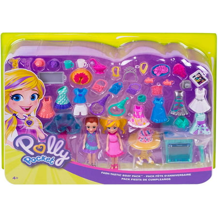 Polly Pocket Birthday Party Pack Doll Playset, 37 Pieces