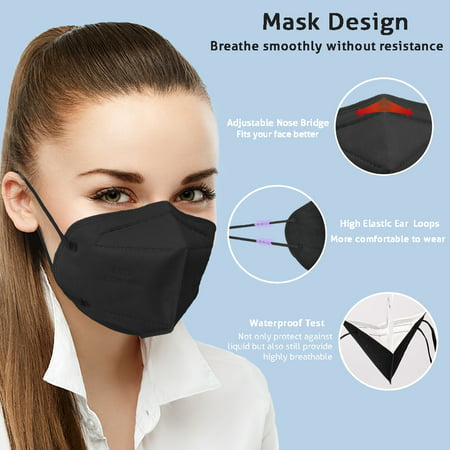 KN95 Face Masks for Adults Men Women Black 5 Ply Mask 30PCS, Black, 30 Pcs for Adults