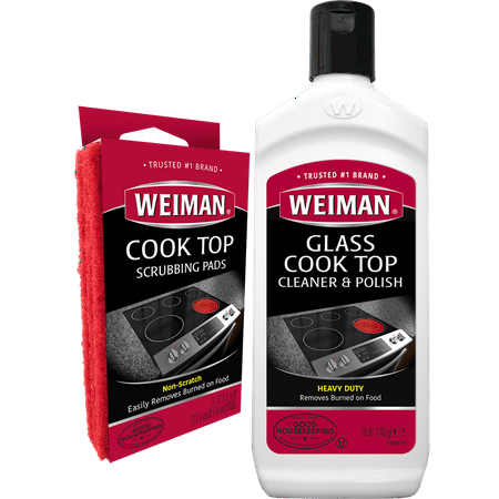 Weiman Ceramic and Glass Cooktop Cleaner - Heavy Duty Cleaner and Polish (10 Ounce Bottle and 3 Scrubbing Pads)