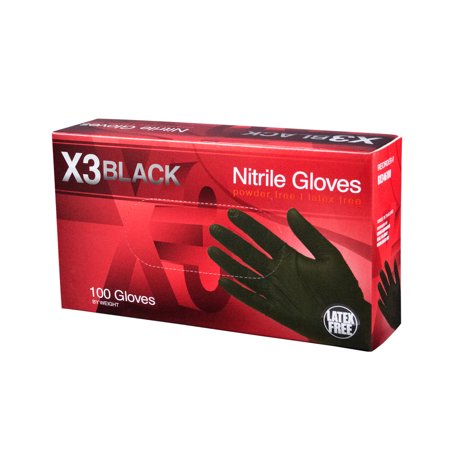 AMMEX BX3 Nitrile Latex Free Industrial Disposable Gloves Medium, Black, 1000/Case, Black, M