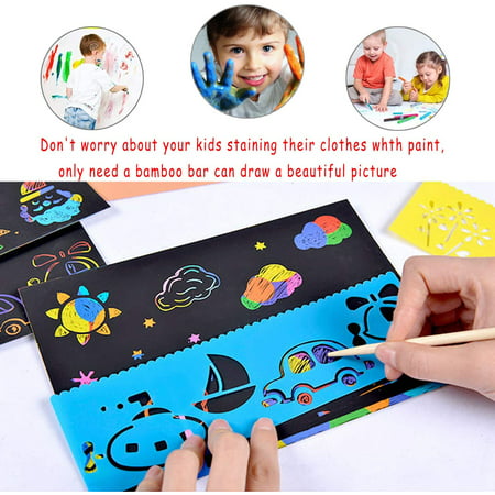 AMERTEER Scratch Paper Art Set for Kids,50 Pcs Rainbow Magic Scratch Off Arts and Crafts Supplies Kits Sheet Pack for Children Girls Boys Birthday Game Party Favor Christmas Craft Gifts
