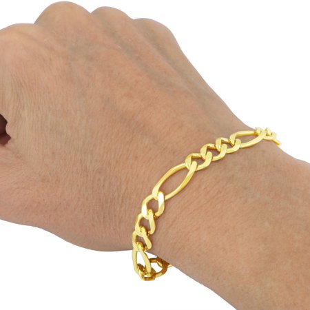 Nuragold 10k Yellow Gold 8mm Figaro Chain Link Bracelet, Mens Jewelry Lobster Clasp 8" 8.5" 9"