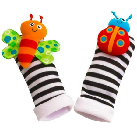 Coolmade Infant & Baby Puzzle Lovely Socks And Wrist Strap Toy Cartoon Animal Shaped Wrist Rattles Foot Socks Toys 4 pcsAs show,