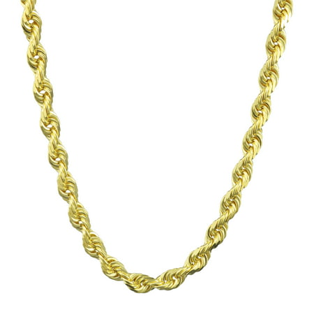 Nuragold 14k Yellow Gold 6mm Solid Rope Chain Diamond Cut Necklace, Mens Jewelry with Lobster Clasp 20" - 30"