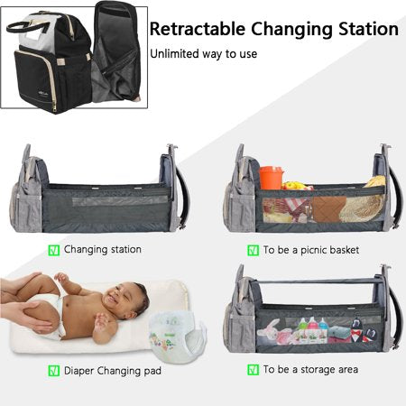 HAPPYLUOKA Diaper Bag Backpack with Changing Station, Insulated Milk Bottle Pocket Baby Nappy Bag, Black/GrayBlack Gray,