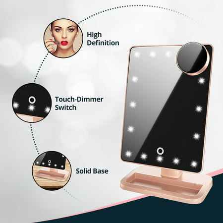 Beautify Beauties Lighted Makeup, Vanity Mirror with BluetoothGold,