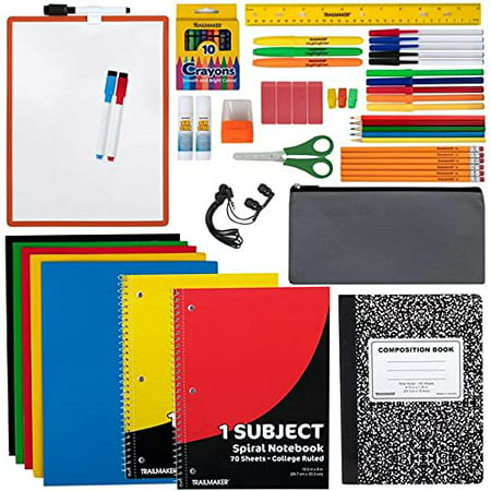 Trailmaker - 60 Piece, K-12 School Supplies Kit for Kids Includes Notebooks, Folders, White Board, and More