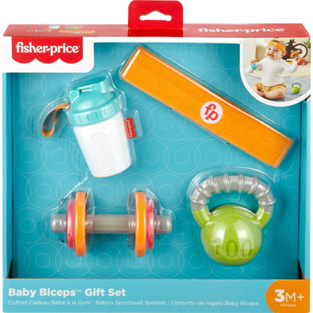 Fisher-Price Teething & Rattle Toys, 4 Piece Baby Biceps Toy Gift Set, Gym Theme