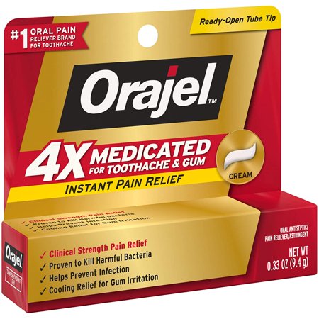 Orajel 4x Medicated for Toothache-Gum Cream, 0.33 oz (Pack of 2)
