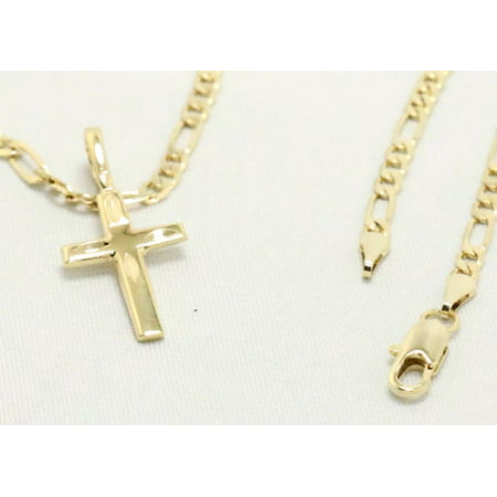 14k Gold Chain Cross Necklaces on Clearance, Unisex Gift for Women & Men, Girlfriend, Boyfriend, Bounded Gold Figaro Chain for Mother's Day by Aria Jeweler