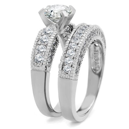 Wedding Rings Set for Him and Her Stainless Steel CZ Promise Rings for Couples Matching His and Hers Engagement Rings Bands Mens and Womens Jewelry Set (Women's Size 05 & Men's Size 09), Women's Size 05 & Men's Size 09