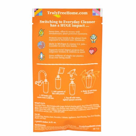 Truly Free Refillable Non-Toxic Everyday Cleaner (2-Pack); All Purpose Cleaner Spray; Natural Household Cleaner; All Surface Cleaner; 16 oz Bottle; 2 Refills (make 16 oz each); No Harmful Ingredients