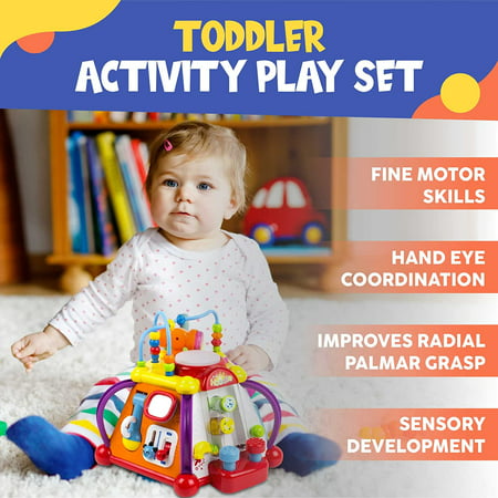 Toysery Baby Activity Center ? Toddler Kids Learning & Skill Development Cube with Lights & Music. Enhance Skill Development with a 15 in 1 Game Functions Toy