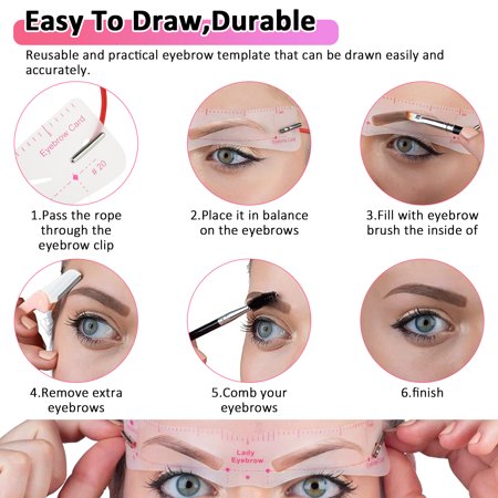 TSV Eyebrow Stencil, 24Pcs Eyebrow Template Trimming Tool, Eyebrow Shaper Kit, Reusable Eyebrow Template With 2Pcs Elastic Fixing Rope, 3 Minutes Makeup Tools For A Variety of Face