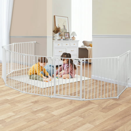 198 Inch 8 Panel Super Wide Adjustable Baby Gate and Play Yard or Barrier, 3-In-1, Bonus Kit, White