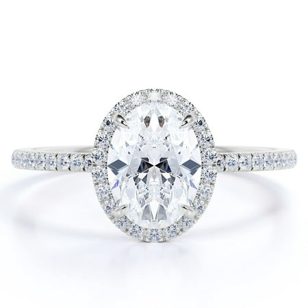 1 Carat Oval Cut Moissanite Engagement Ring - Bridal Set - Halo Ring - Handmade Ring - 18k White Gold Over Silver, 8