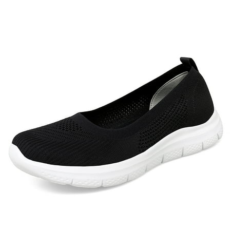 Womens Slip On Knit Flats Shoes Black 5.5Black,
